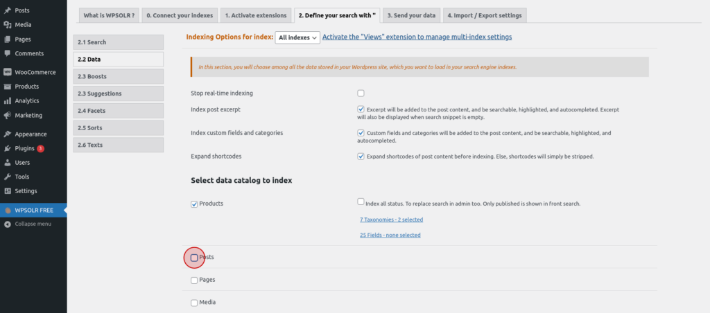 WPSolr select data to index