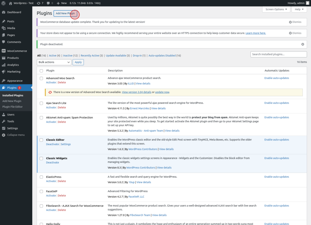 Wordpress : Click on the Add New Plugin