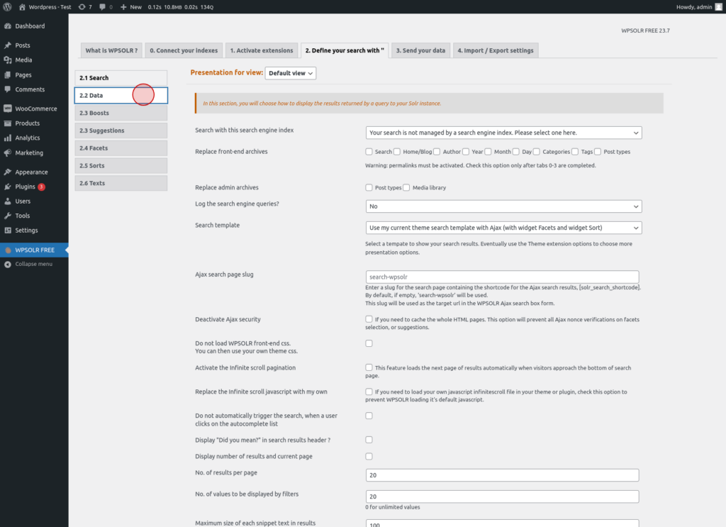 WPSolr open data tab