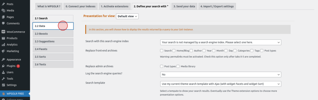 WPSolr open data tab