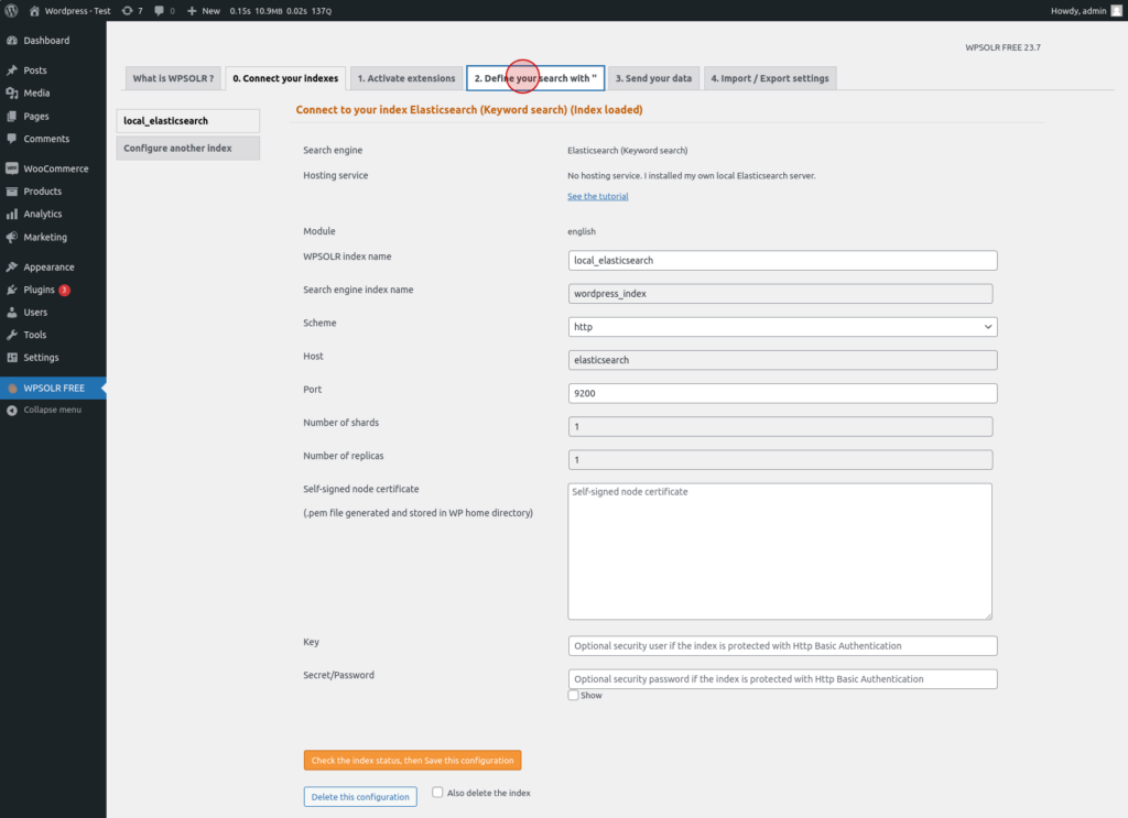 WPSolr open "Define your search" tab