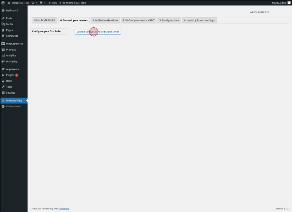 Create a new Elasticsearch index in the WPSolr dashboard.