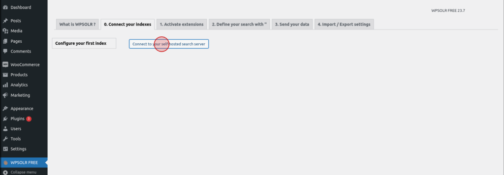 Create a new Elasticsearch index in the WPSolr dashboard.