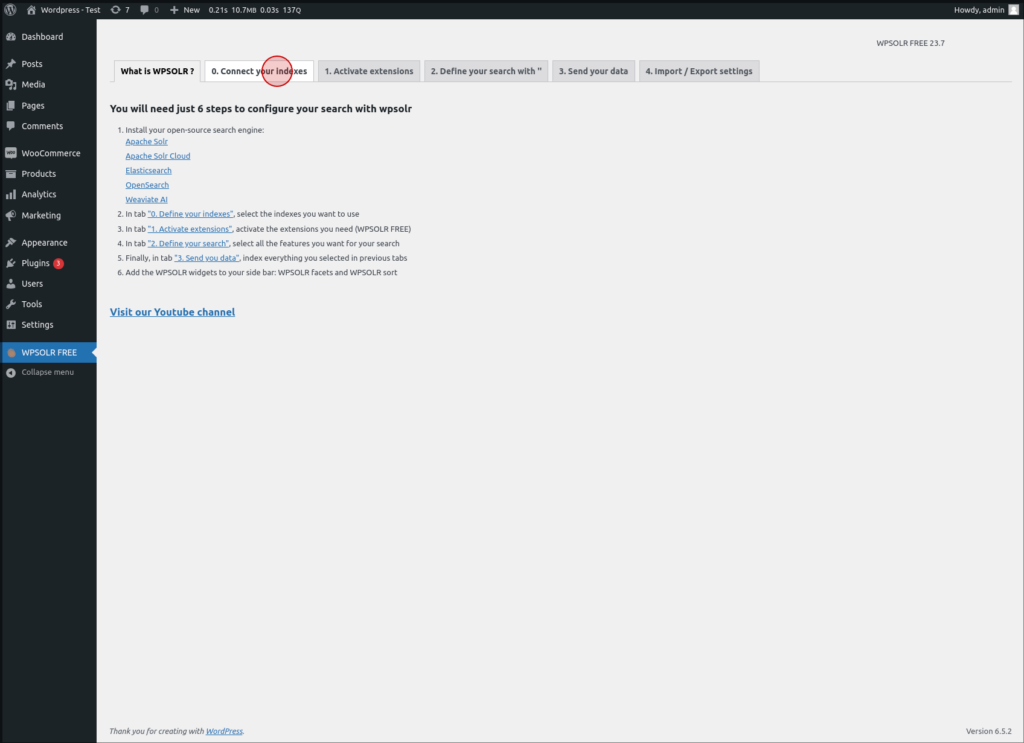 Open the indexes page in WPSolr dashboard.