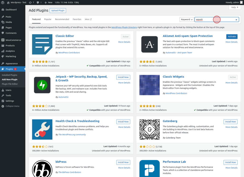 Click on the field Search Plugins, enter WPSolr