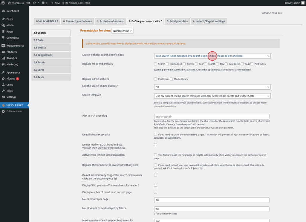 WPSolr select index to use