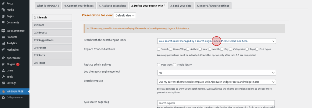 WPSolr select index to use