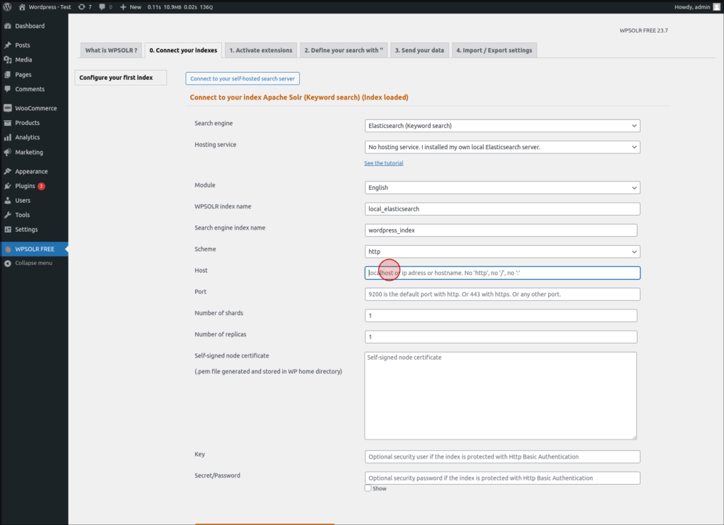 Set WPSolr Elasticsearch host name