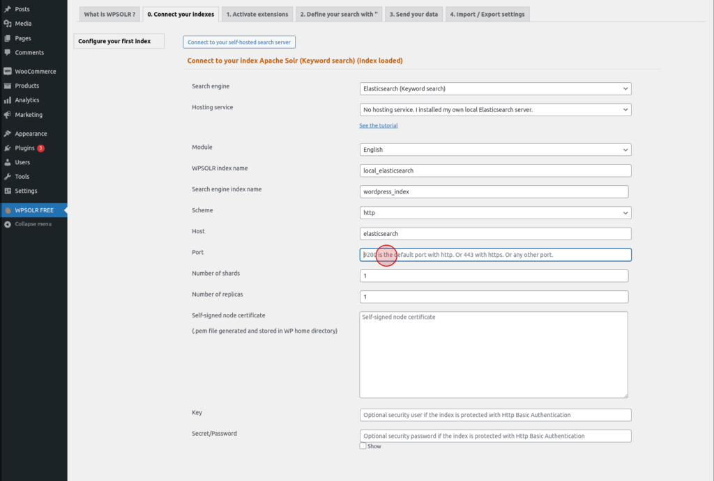 Set WPSolr port number