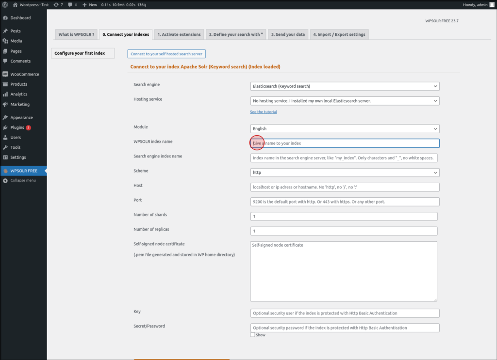 Set index name visible in WPSolr dashboard
