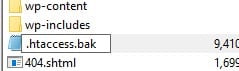 Save .htaccess.bak with FileZilla