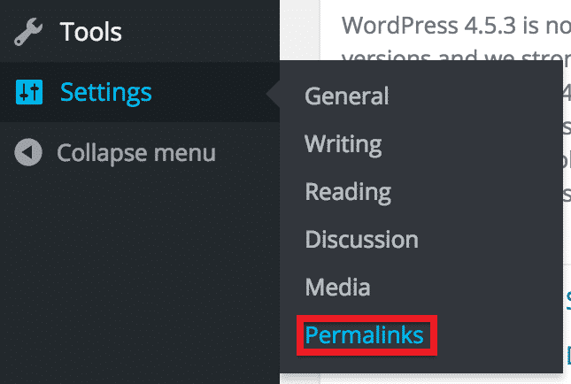 Permalink menu in WordPress admin