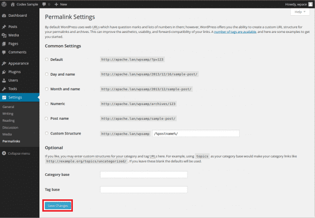 Save WordPress permalinks preferences to create a new .htaccess file