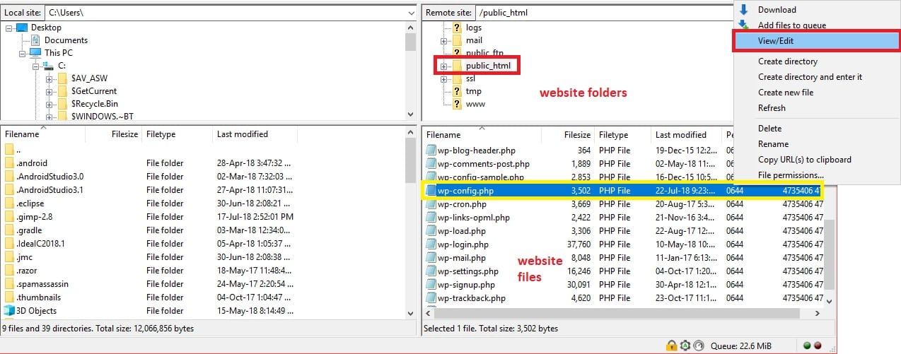 wpconfig.php accessed with FileZilla