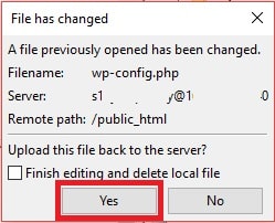 Confirm saving changes in wpconfig.php