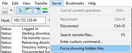 Show hidden files with FileZilla