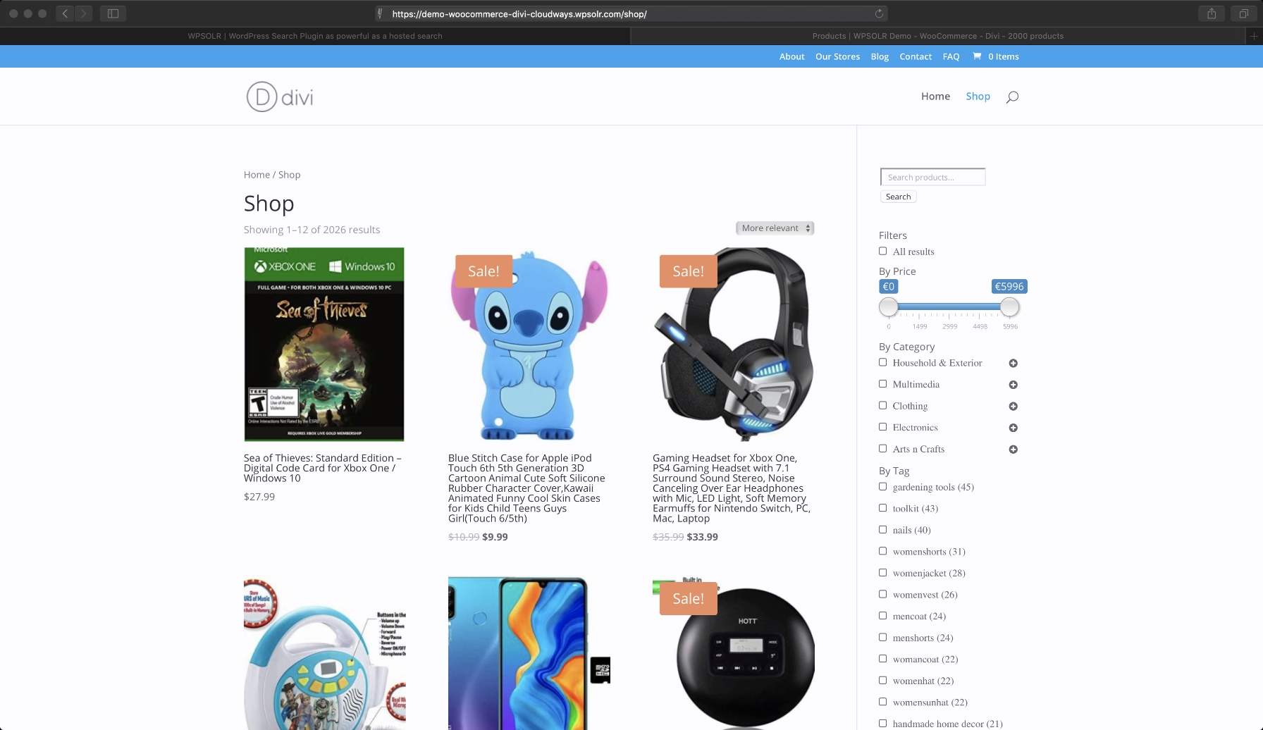 Image wpsolr-demo-divi-2-thousand-products.png of How to fix Divi Builder Continuous Loading, Opening, Loading or Timeout Issues