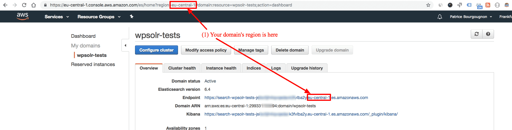 Amazon Elasticsearch: new Elasticsearch domain region