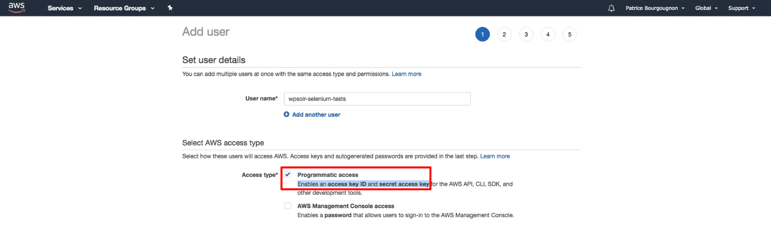 Amazon Elasticsearch: new user give programmatic access to use access keys