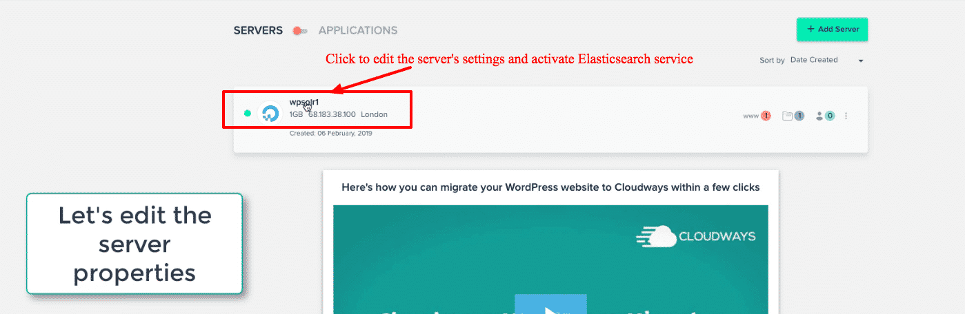 Cloudways WordPress: server settings menu