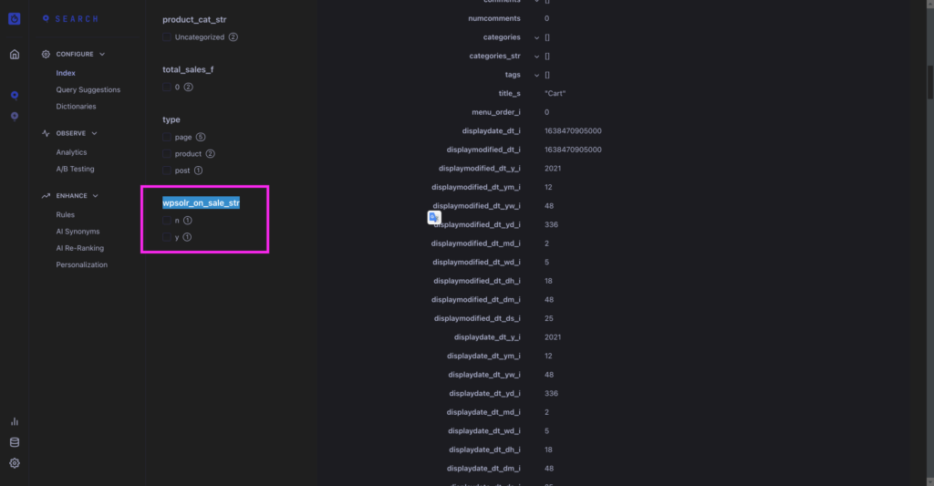 Image wpsolr-algolia-dashboard-on-sale-facet-1024x533.png of