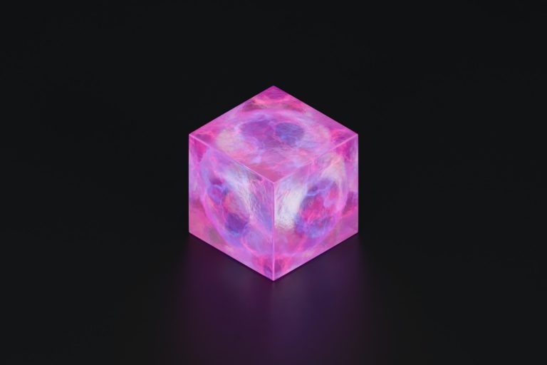 Abstract pink cube on black background