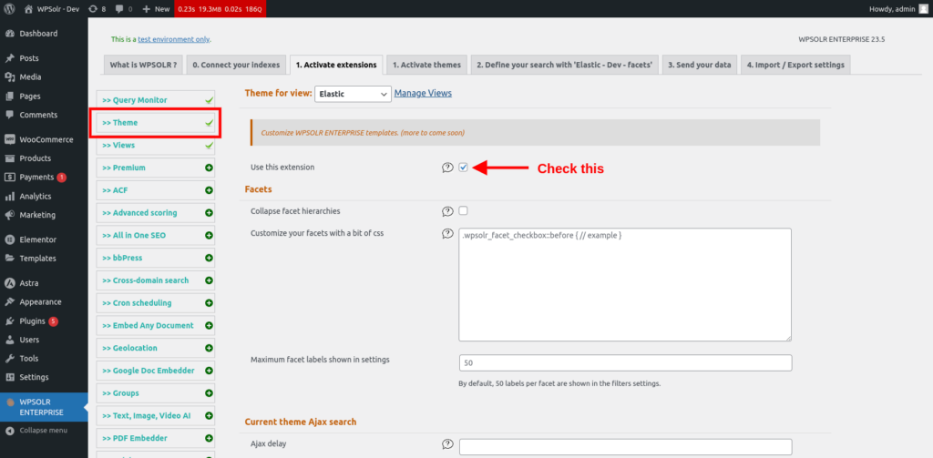 Activate the "Theme" add-on in the "1. Activate extensions" tab of the WPSOLR dashboard