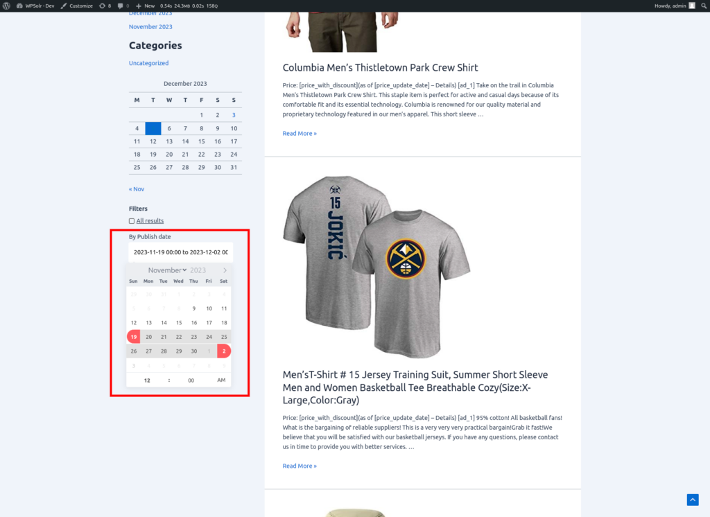 In the blog page, in Flatpickr, time now appears you can read it in the range and select the time in the bottom of the calendar