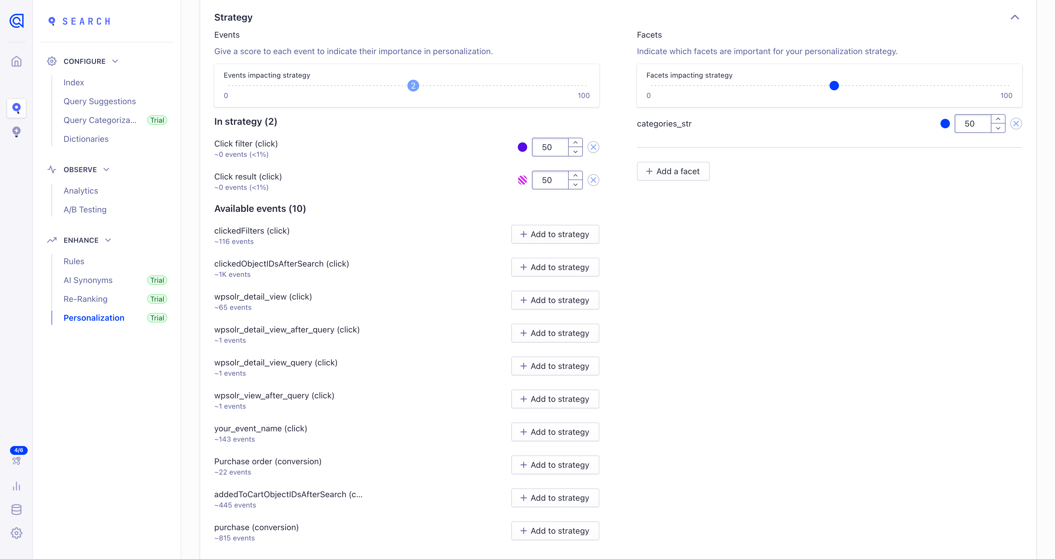 Image wpsolr-algolia-personalization-startegy-dashboard.png of Algolia - Recommend and Personalized search
