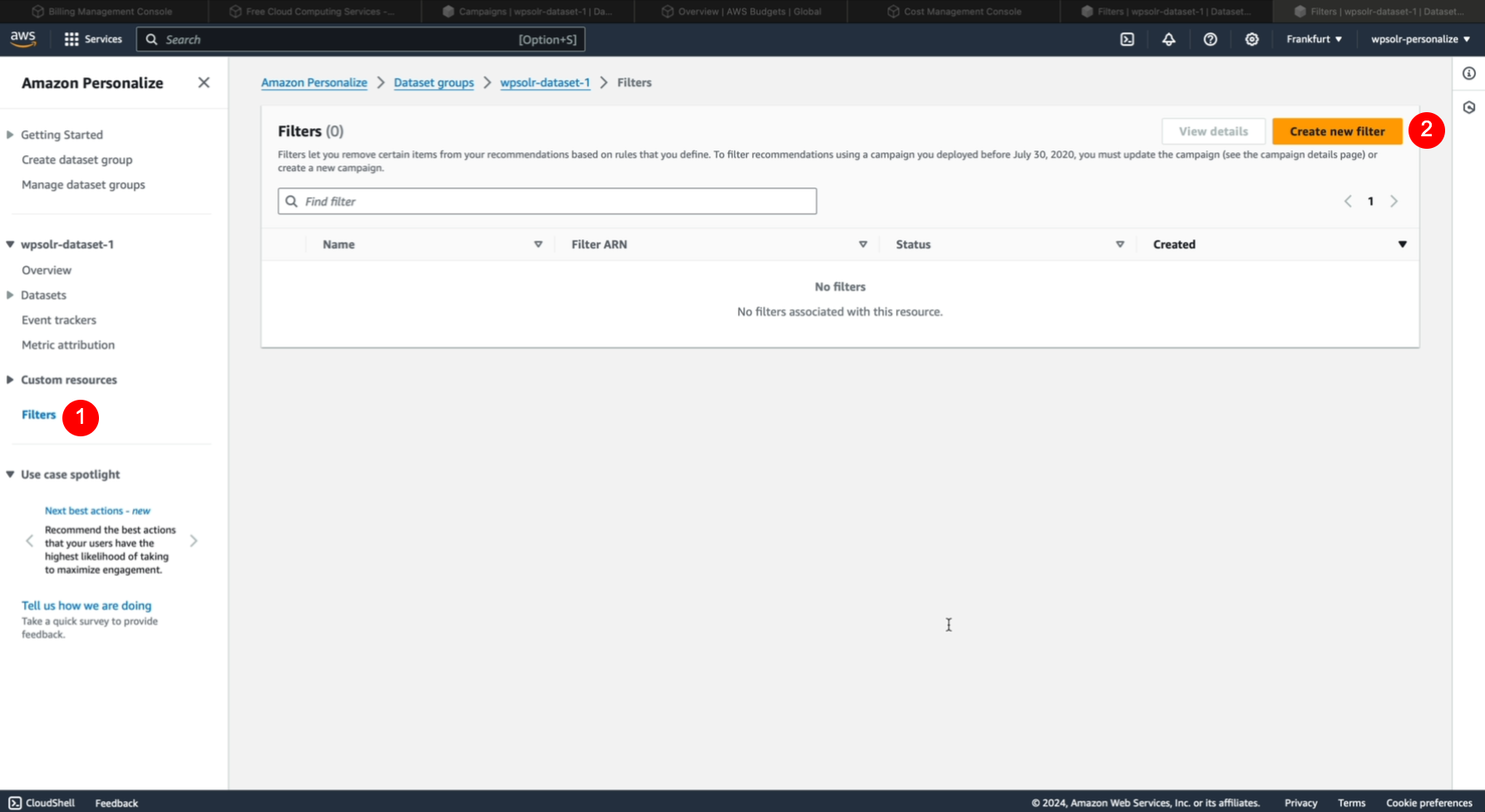 Image wpsolr-amazon-personalize-creat-filter-1.png of Amazon Personalize
