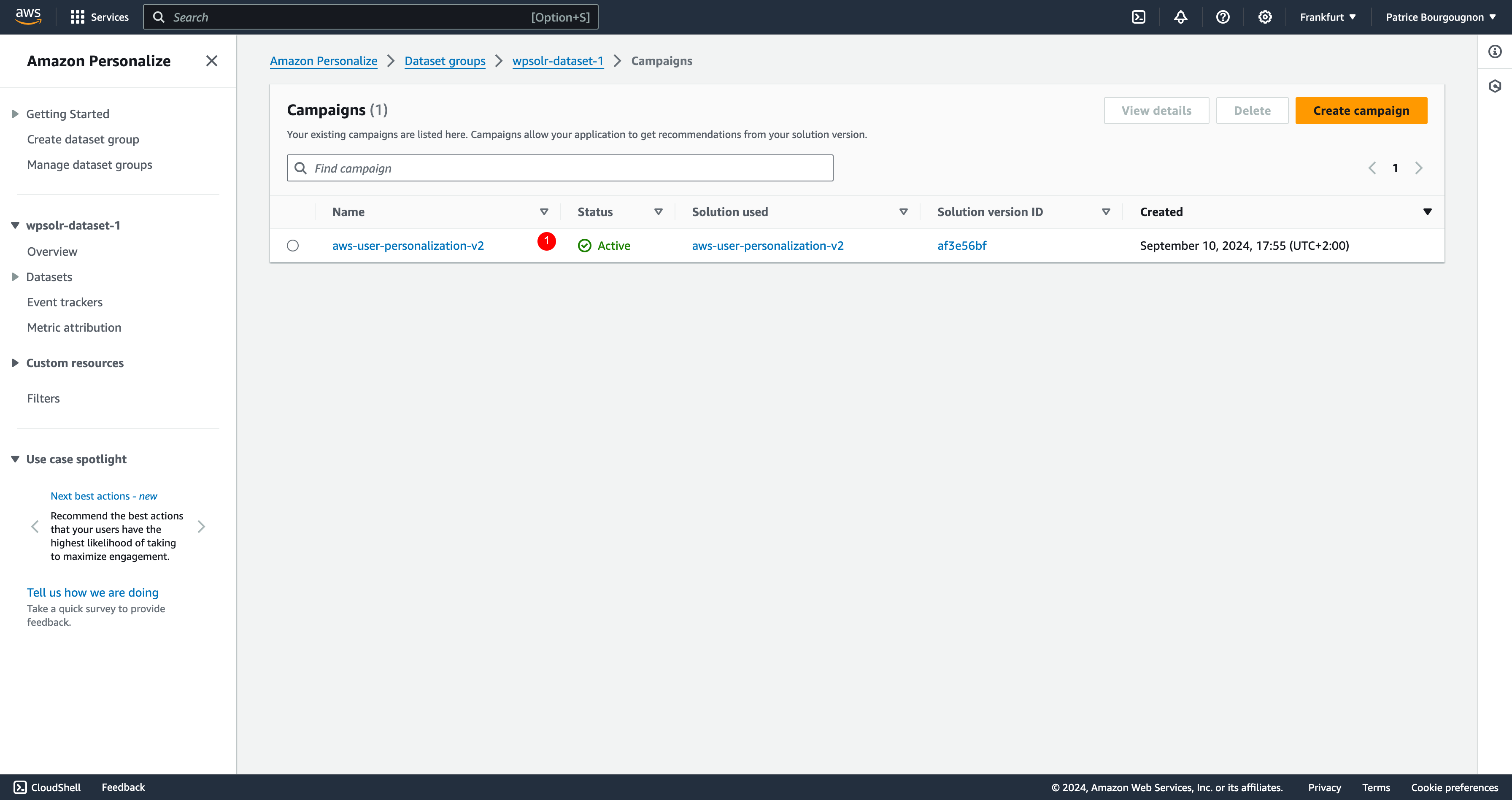 Image wpsolr-amazon-personalize-create-campaign-active.png of Amazon Personalize