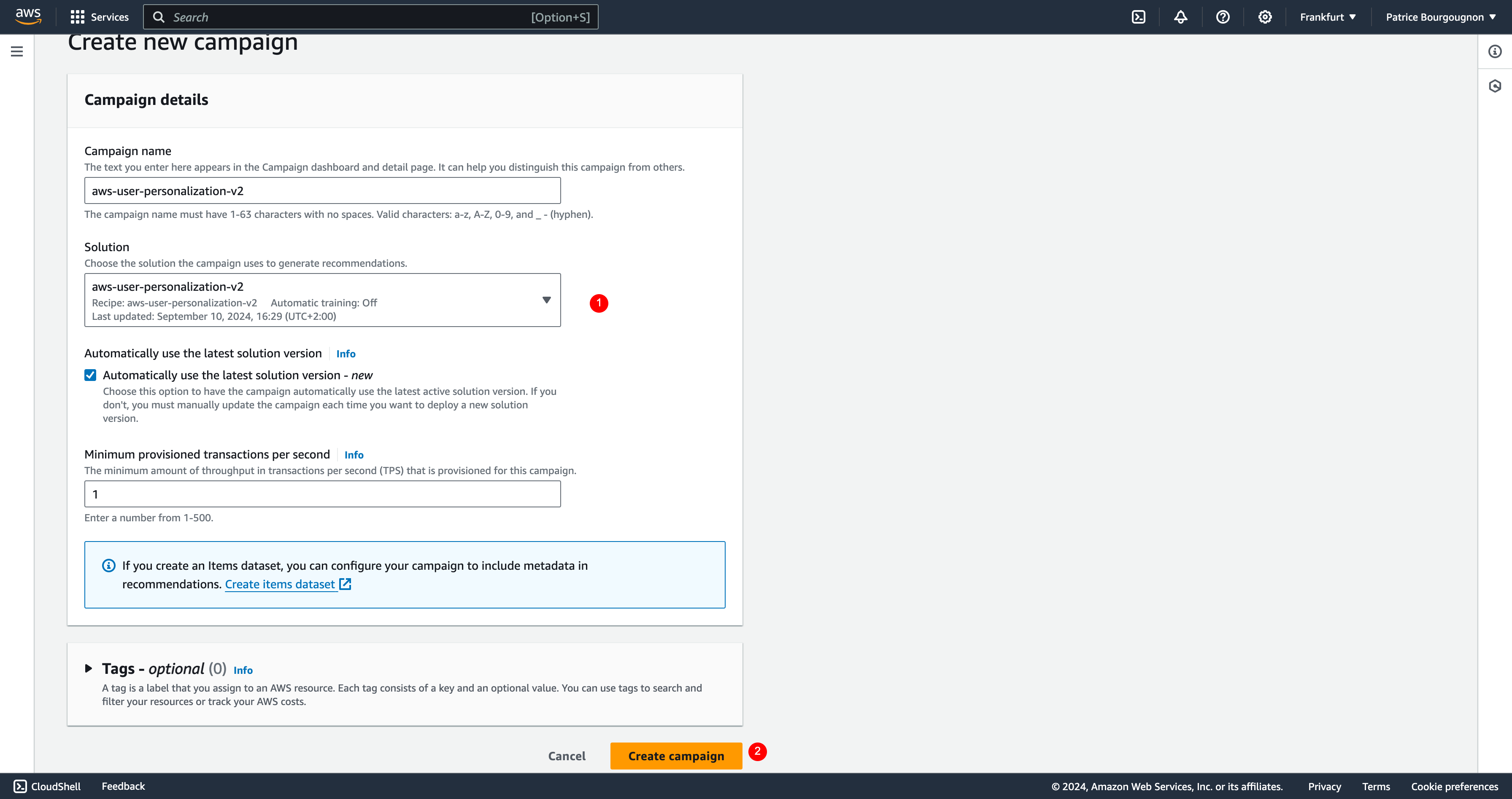 Image wpsolr-amazon-personalize-create-campaign-select-solution.png of Amazon Personalize