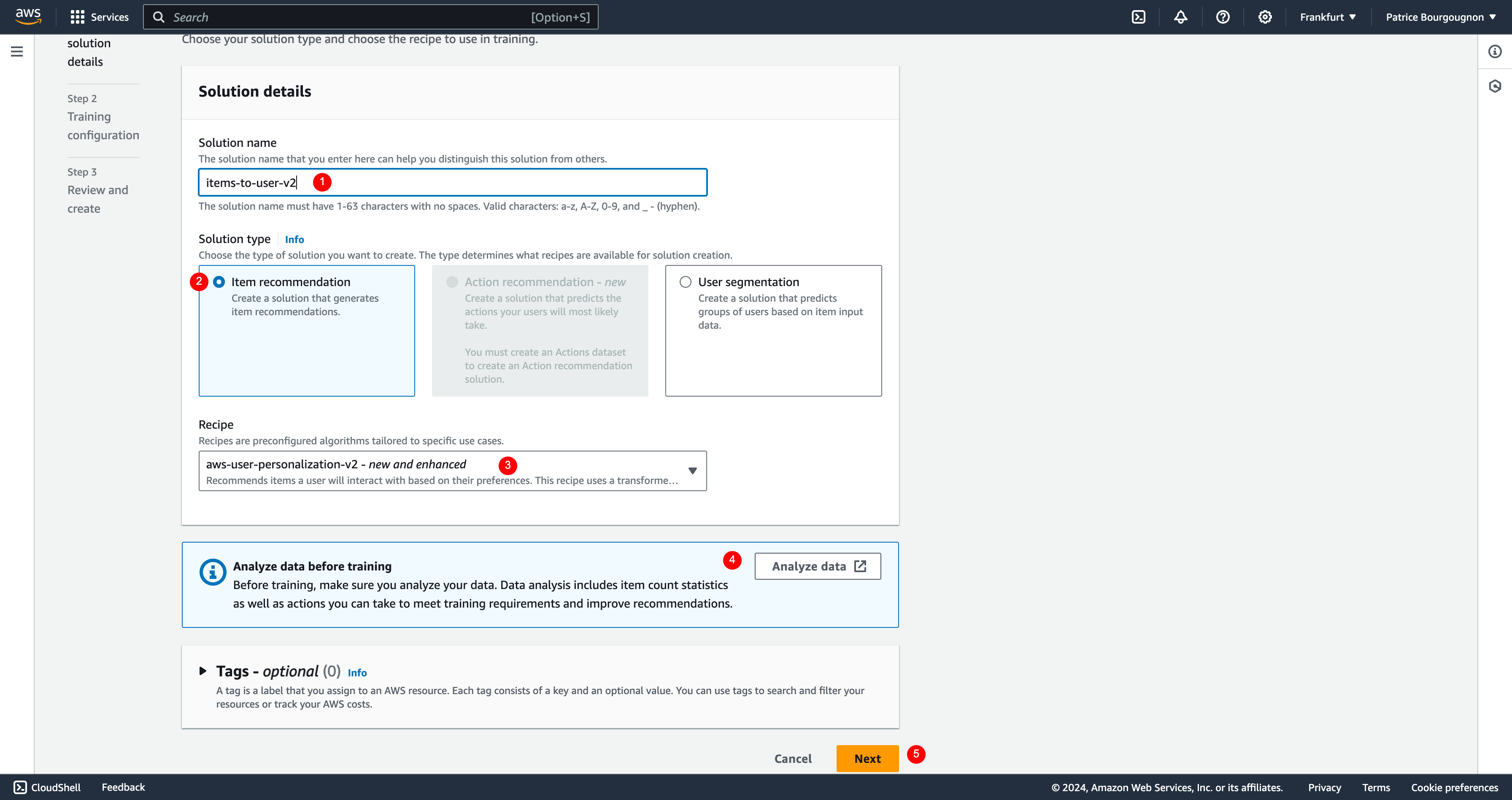Image wpsolr-amazon-personalize-create-solution-select-recipe.png of Amazon Personalize