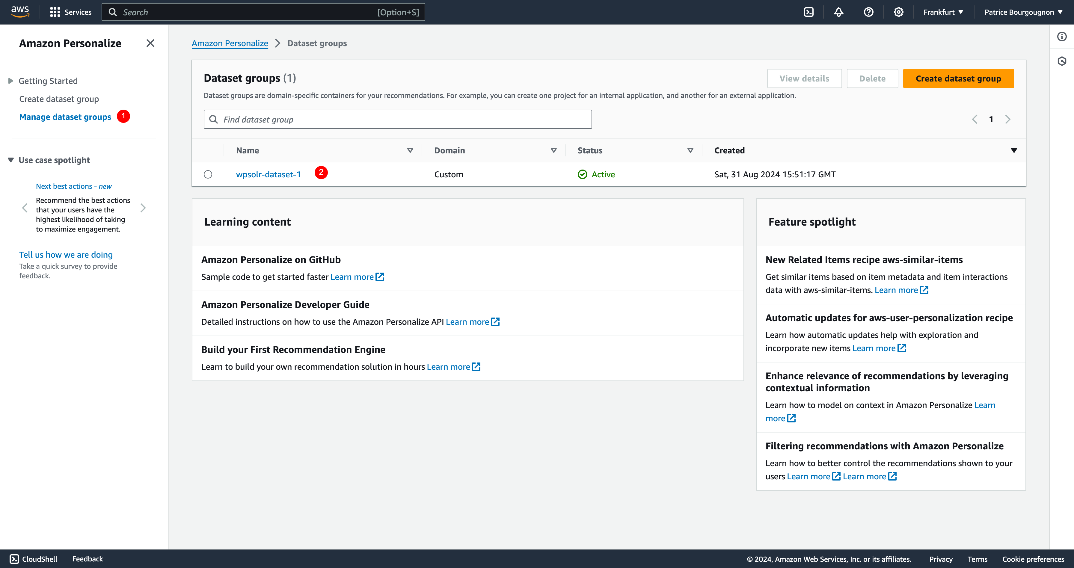 Image wpsolr-amazon-personalize-dataset-group-created.png of Amazon Personalize