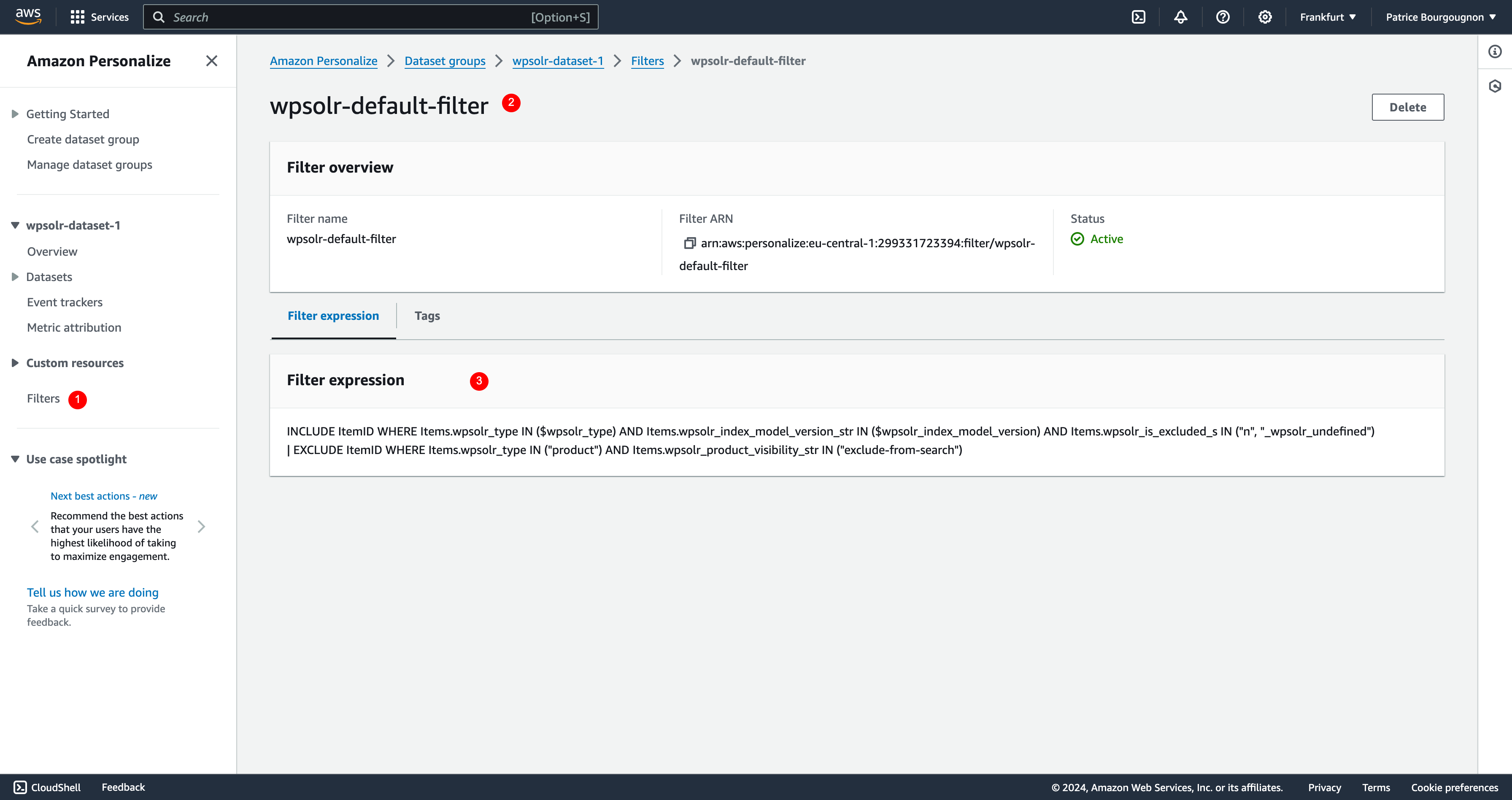 Image wpsolr-amazon-personalize-default-fiter.png of Amazon Personalize