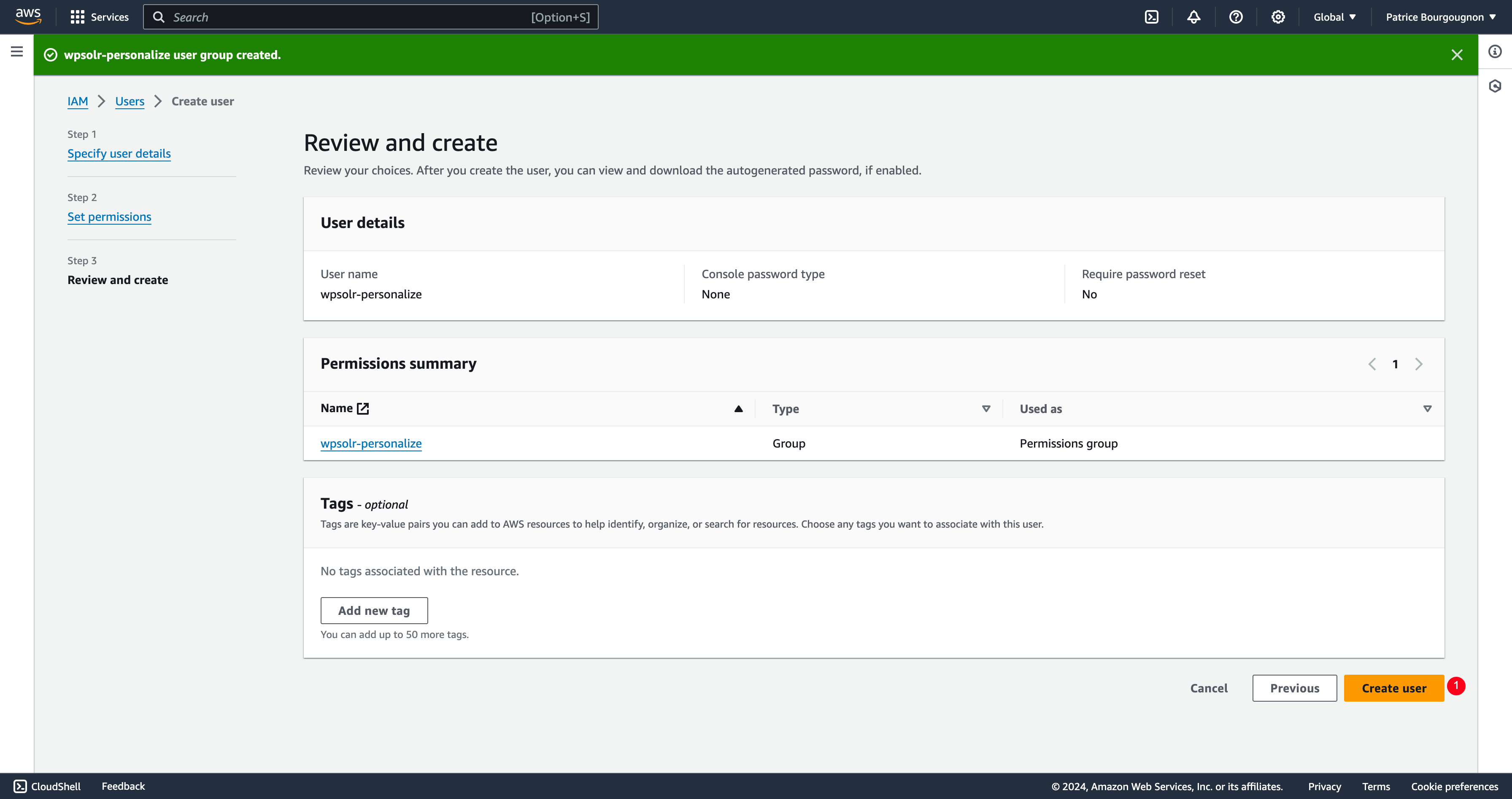 Image wpsolr-amazon-personalize-iam-review-and-create-user.png of Amazon Personalize