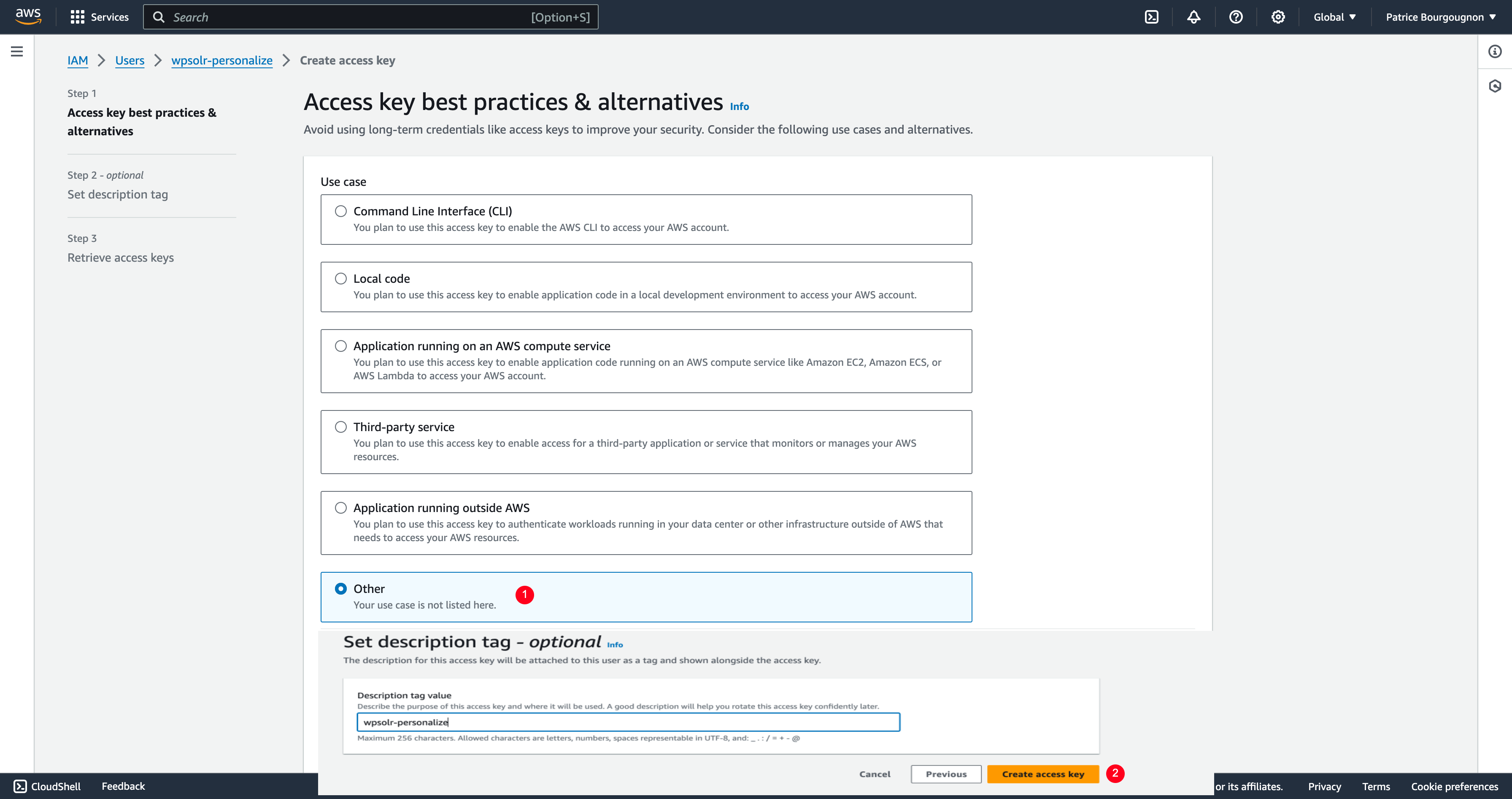 Image wpsolr-amazon-personalize-iam-user-access-key-generate.png of Amazon Personalize
