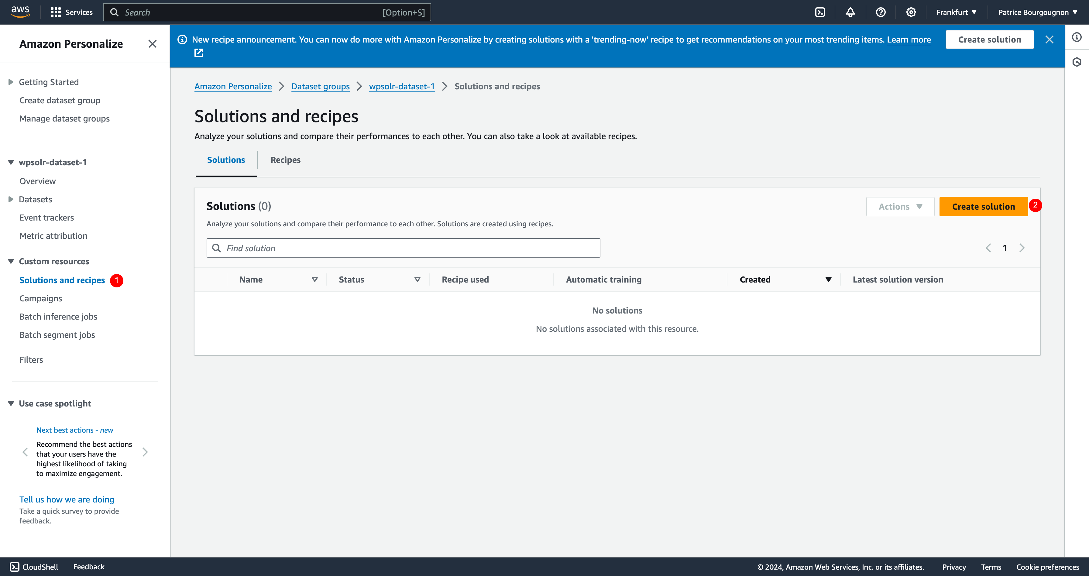 Image wpsolr-amazon-personalize-menu-create-solution.png of Amazon Personalize