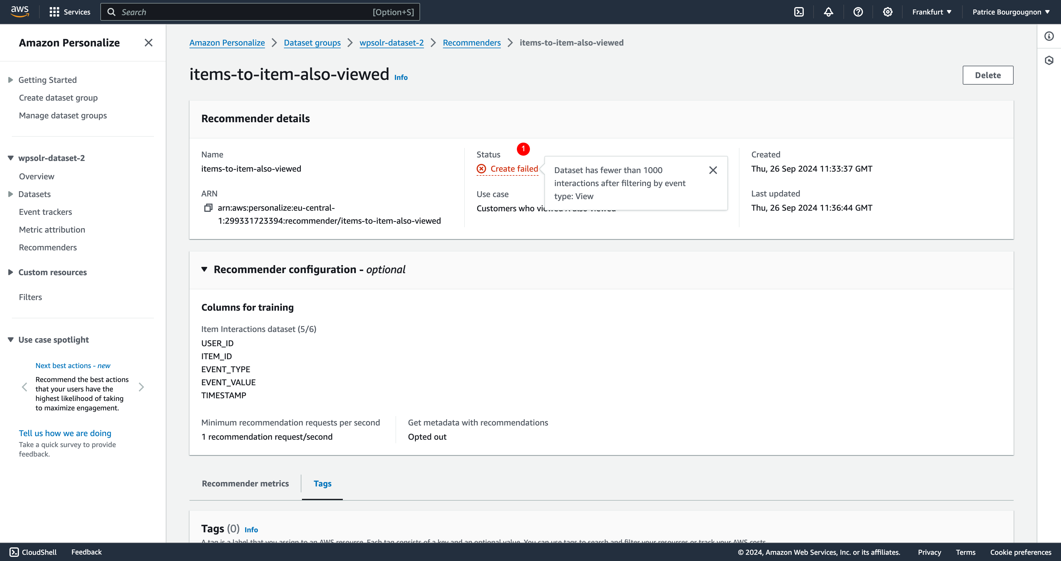 Image wpsolr-amazon-personalize-recommenders-error-missing-view-events.png of Amazon Personalize
