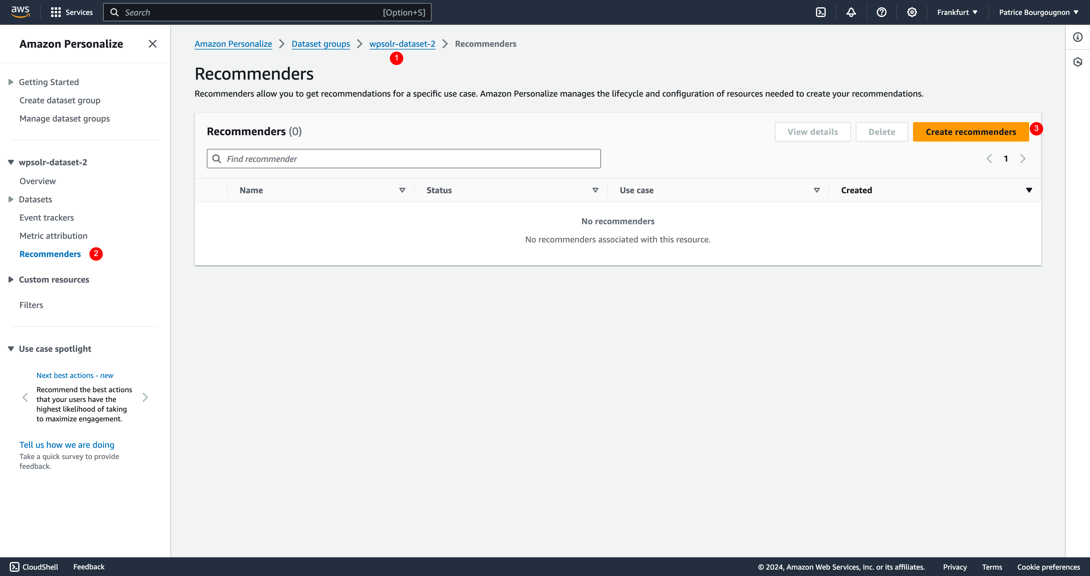 Image wpsolr-amazon-personalize-recommenders-menu.png of Amazon Personalize