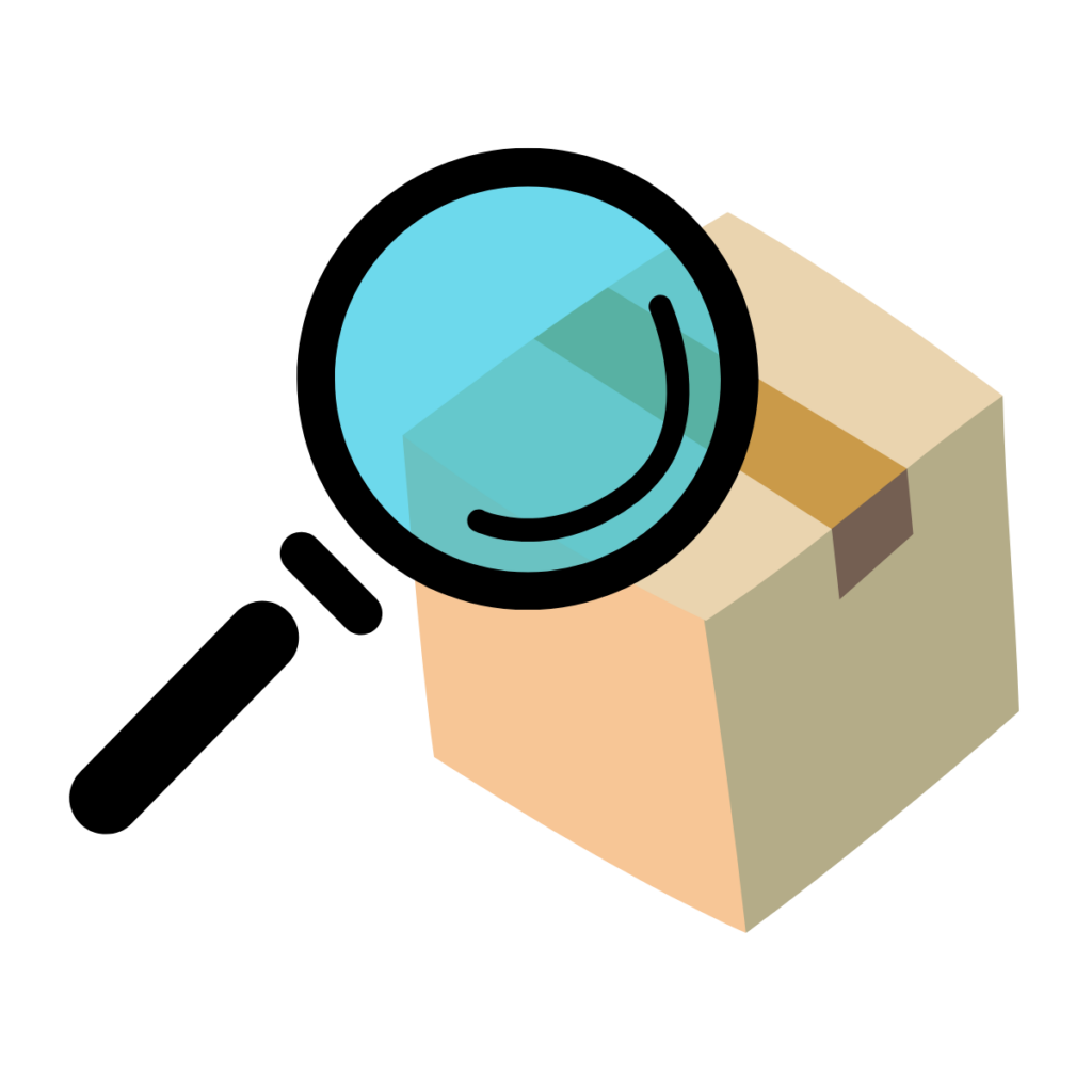 Image of magnifying glass hovering over box - Find products through search