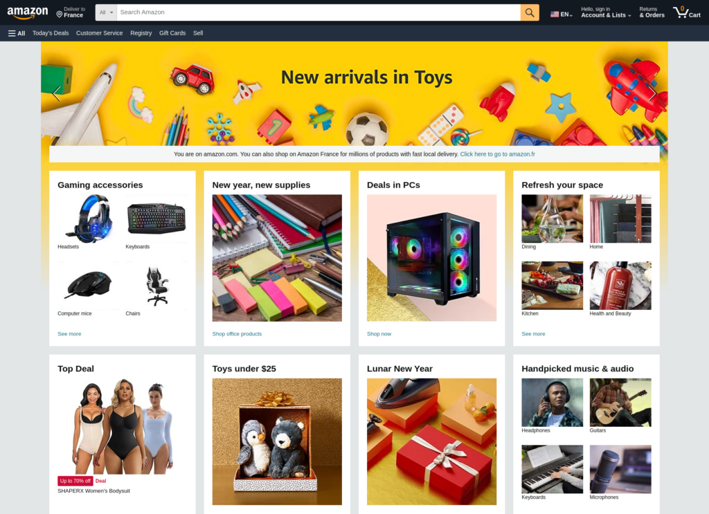 Screenshot of the Amazon homepage