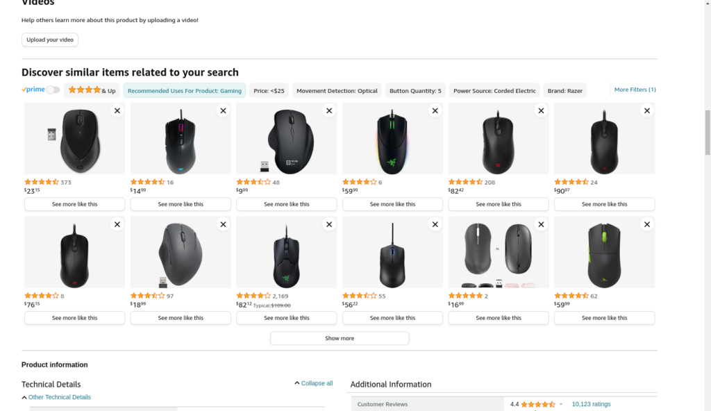 Screenshot of Amazon related products at the bottom of a product detailed view