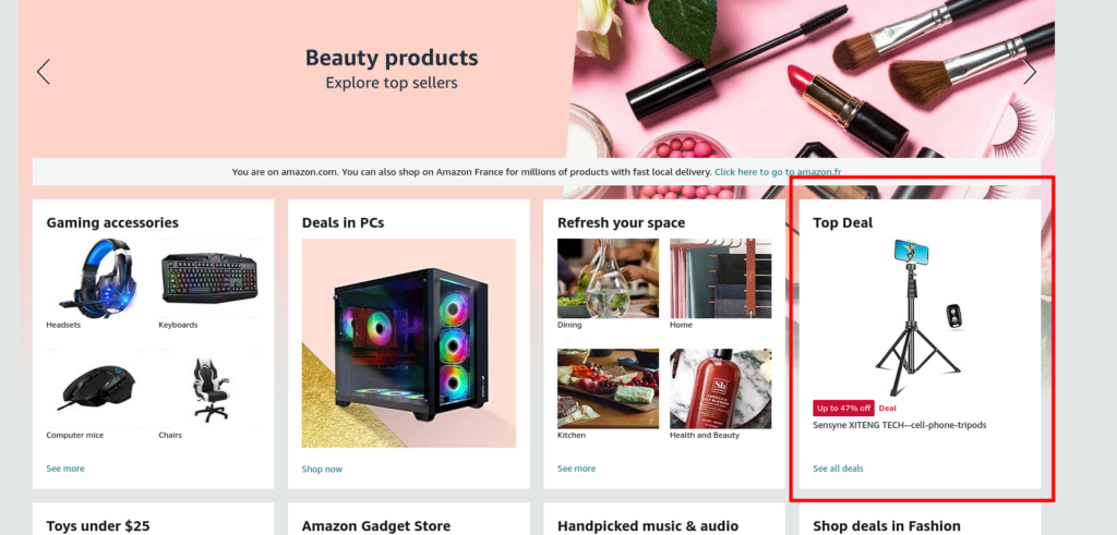 Screenshot of Amazon 'Trending' recommendation in user personalized dashboard