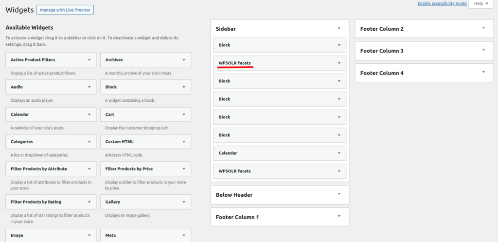 Add WPSolr facets to your Woocommerce sidebar using widgets