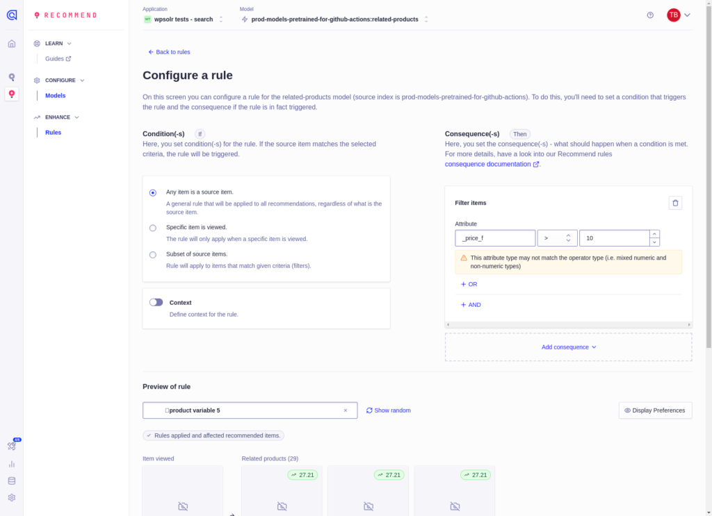 Set the Algolia recommend rules