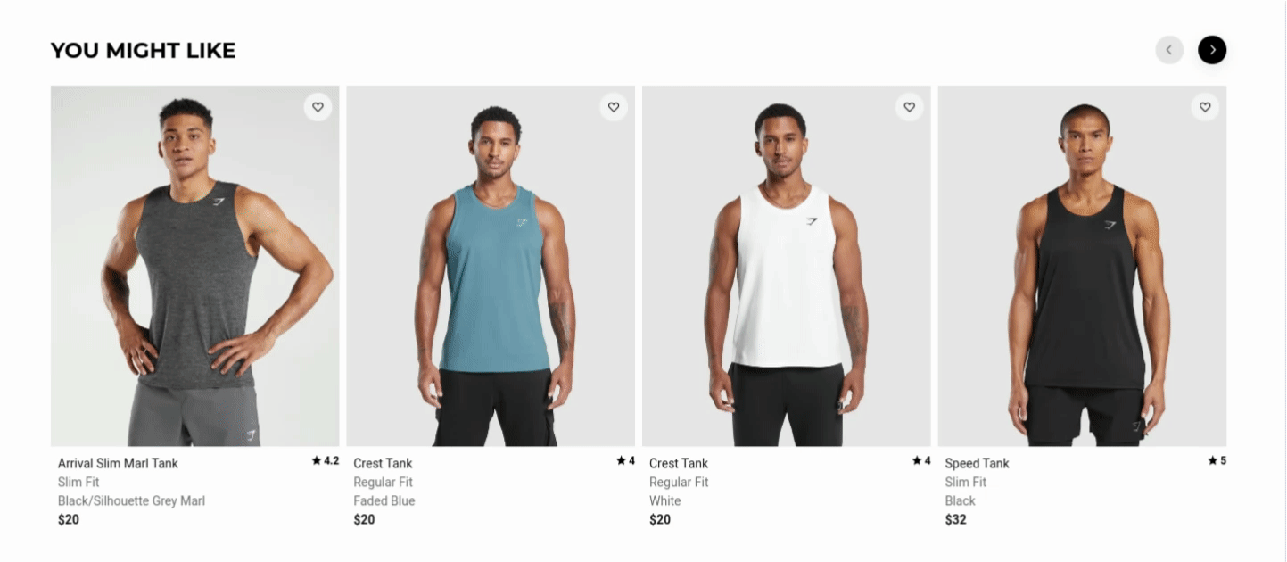 Algolia AI recommendations in Gymshark