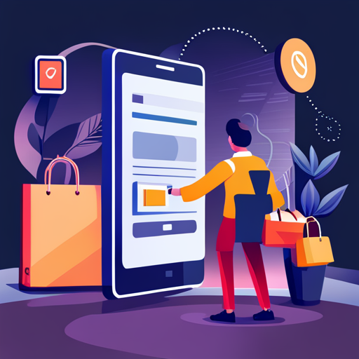 Image of a person purchasing a product using a giant phone