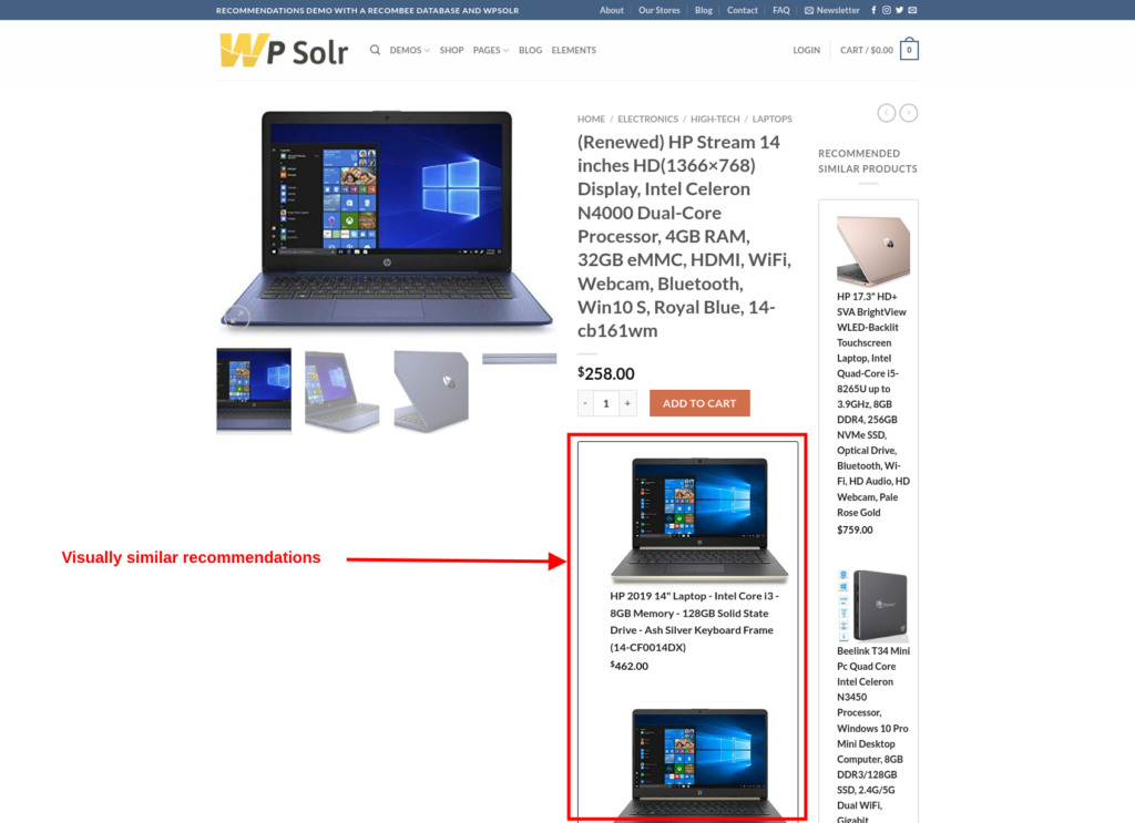 Screenshot of our Recombee demo : visually similar recommendations.