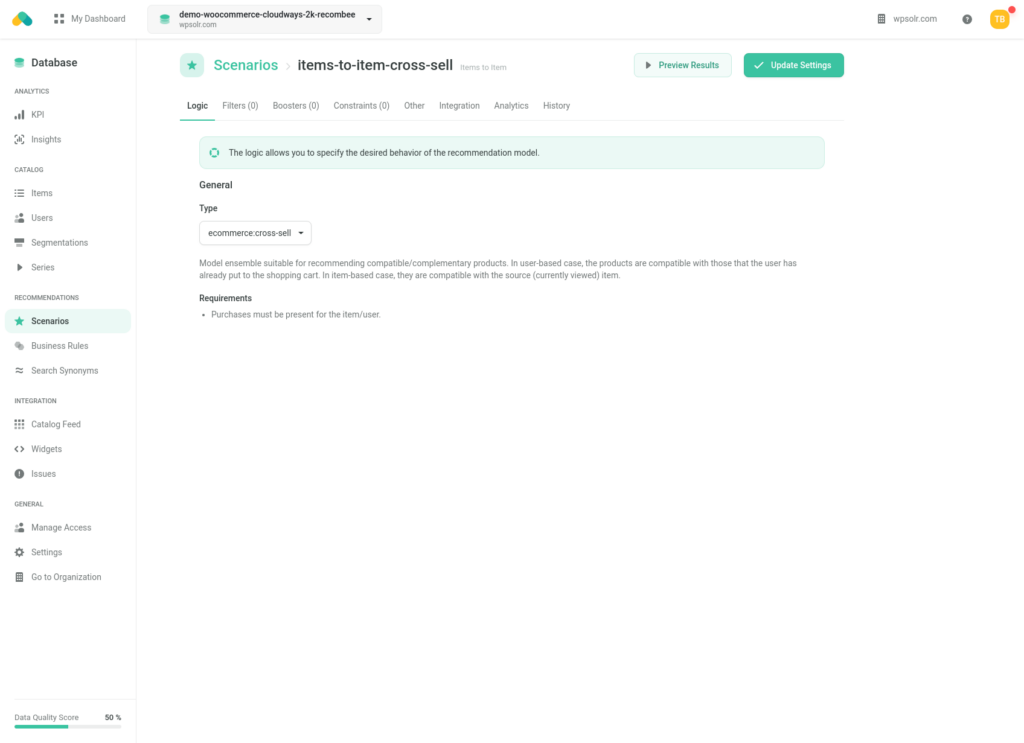 Screenshot of a scenario detailed view